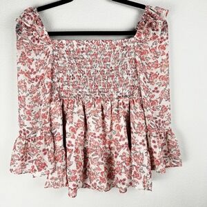 BB Dakota Top Size Small Pink Floral Off Shoulder Smocked Boho